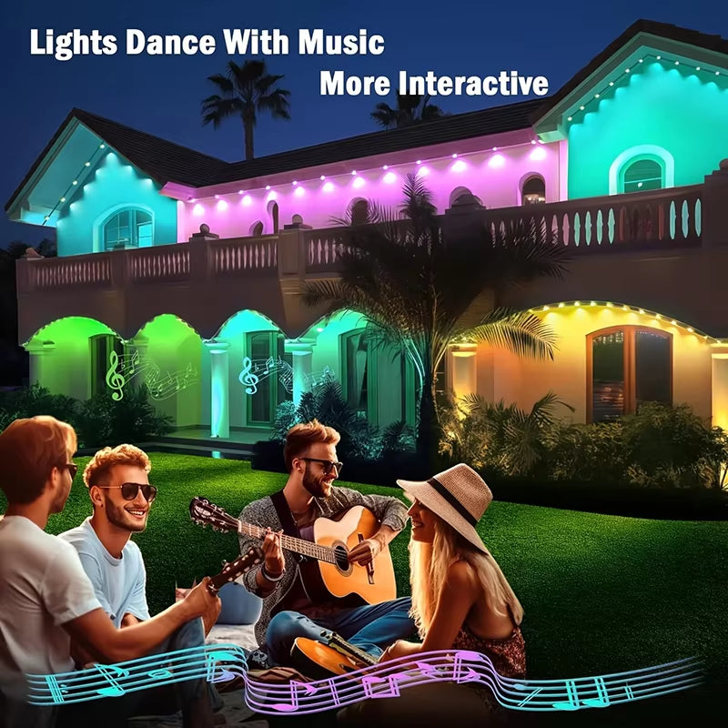 45M RGB Eaves LED Lights Permanent Outdoor Lights String APP Bluetooth Light Strip Scene Modes Full House Party Wedding Light