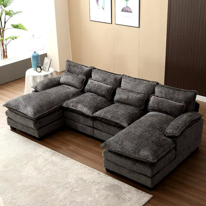 110" Sectional Sofa Couch for Living Room, Modern Chenille U Shaped Couch, Modular Sofa Sleeper with Double Chaise & Memory Foam